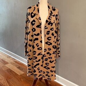 NWT Magaschoni Camel and Black Leopard Print Long Cardigan